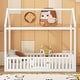 preview thumbnail 15 of 26, Twin Wood House Bed with Fence, Door & Distressed Design, Grey