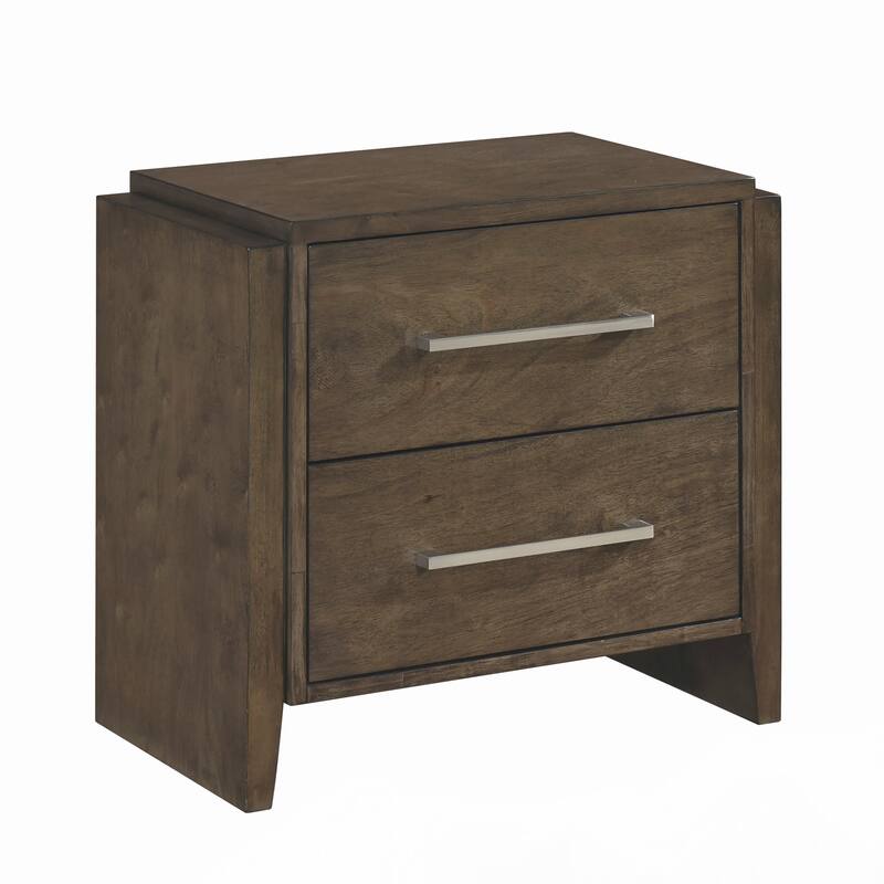 Transitional Dark Walnut Finish Two Drawers Nightstand 1pc