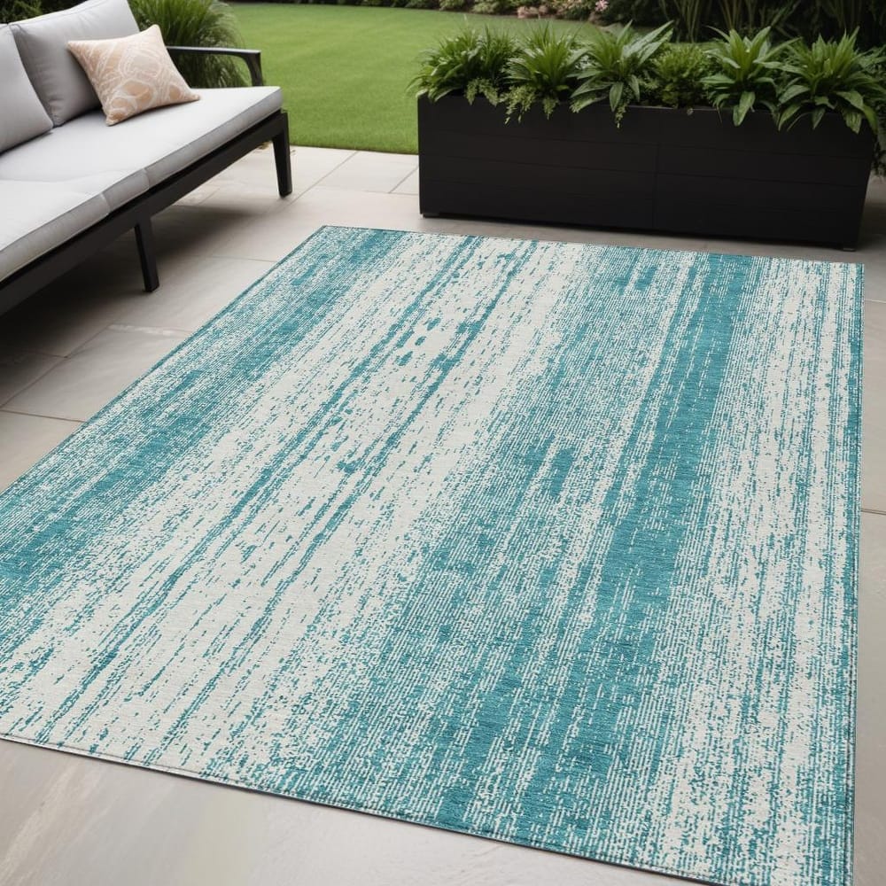 HomeRoots Striped Transitional Rectangle Outdoor Rug