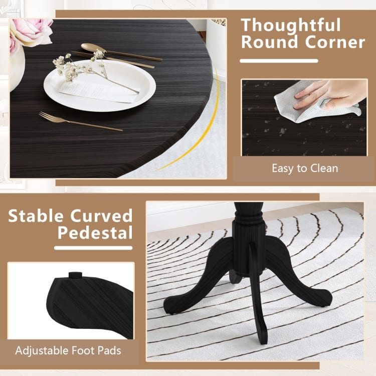 Rubber Wood Round Dining Table with Curved Legs and Adjustable Foot Pads - 40 x 40 x 29 inch (L x W x H)