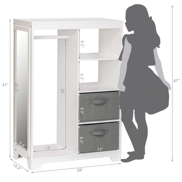 COSTARS Kids Dress up Storage with Mirror and Storage Bin,Play Armoire Dresser with Mirror, Pretend Storage Closet
