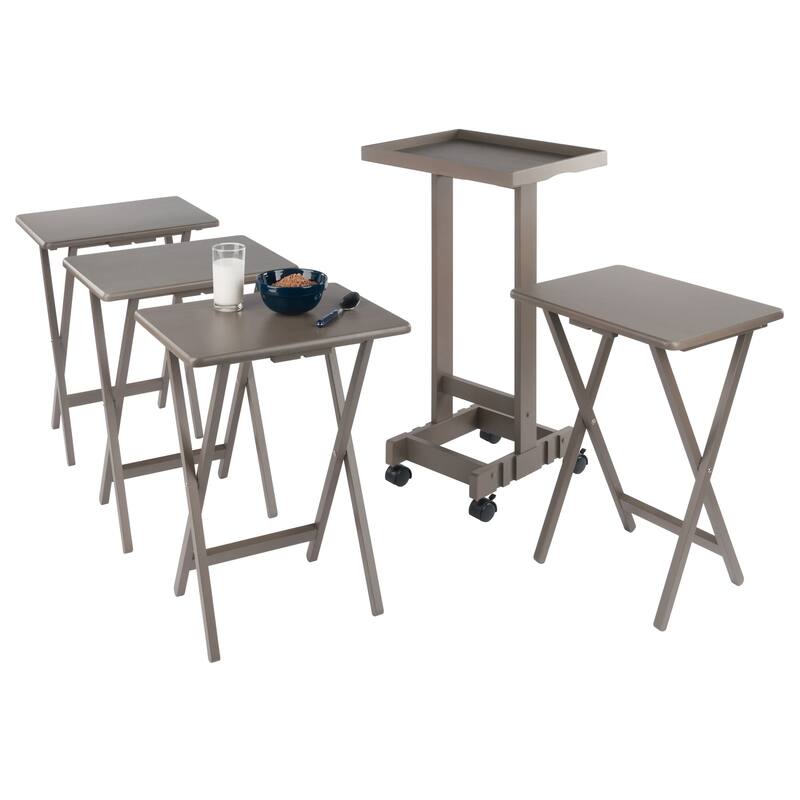 Isabelle 6-Pc Snack Table Set with Removable Serving Tray Oyster Gray