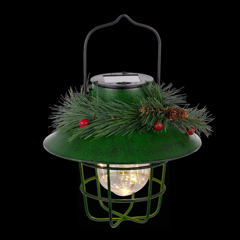 Alpine Corporation Metal Lantern with Shepherd's Hook and Solar Warm White LED Lights