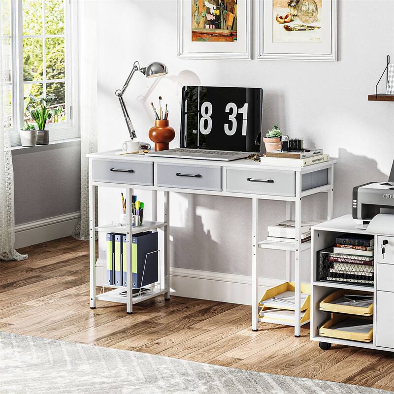 Steel Computer Desk with Drawers and Adjustable Shelves