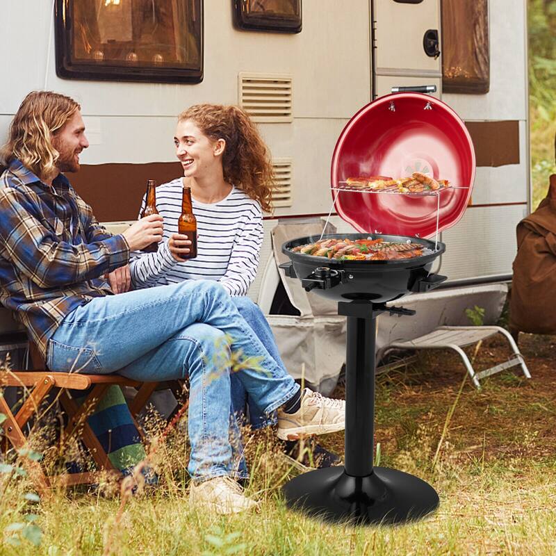 SUGIFT 1600W Electric BBQ Grill with Removable Non-Stick Warming Rack, Red