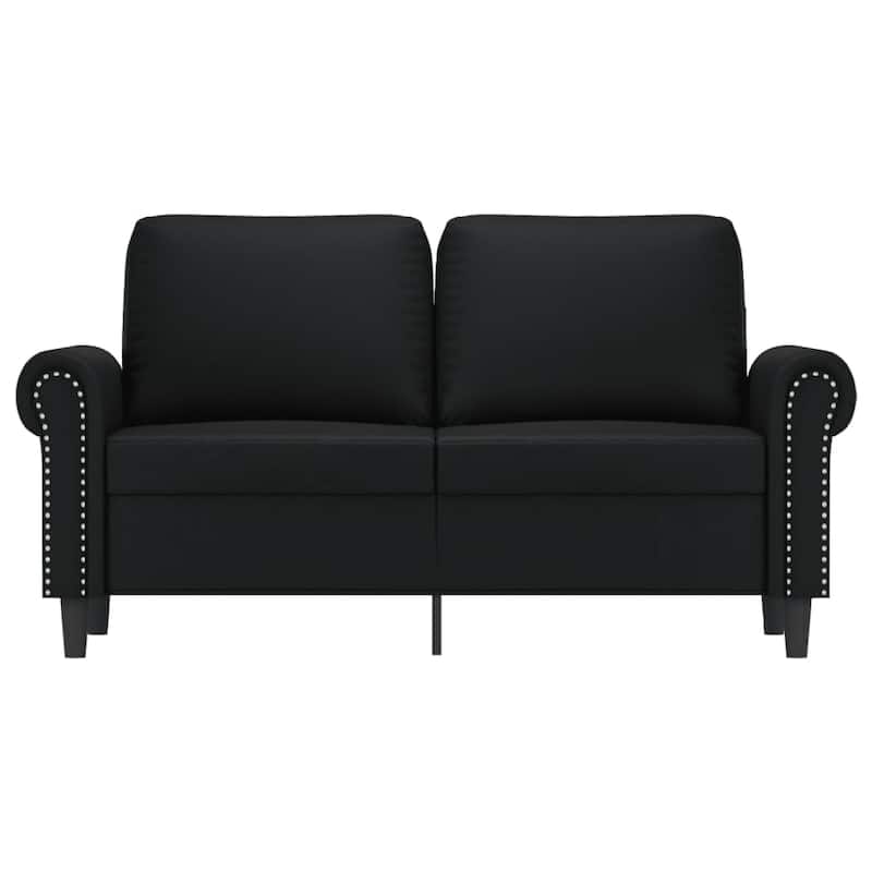 2 Seater Sofa, Nailhead Trim Black Faux Leather Cushions, 60 Inch