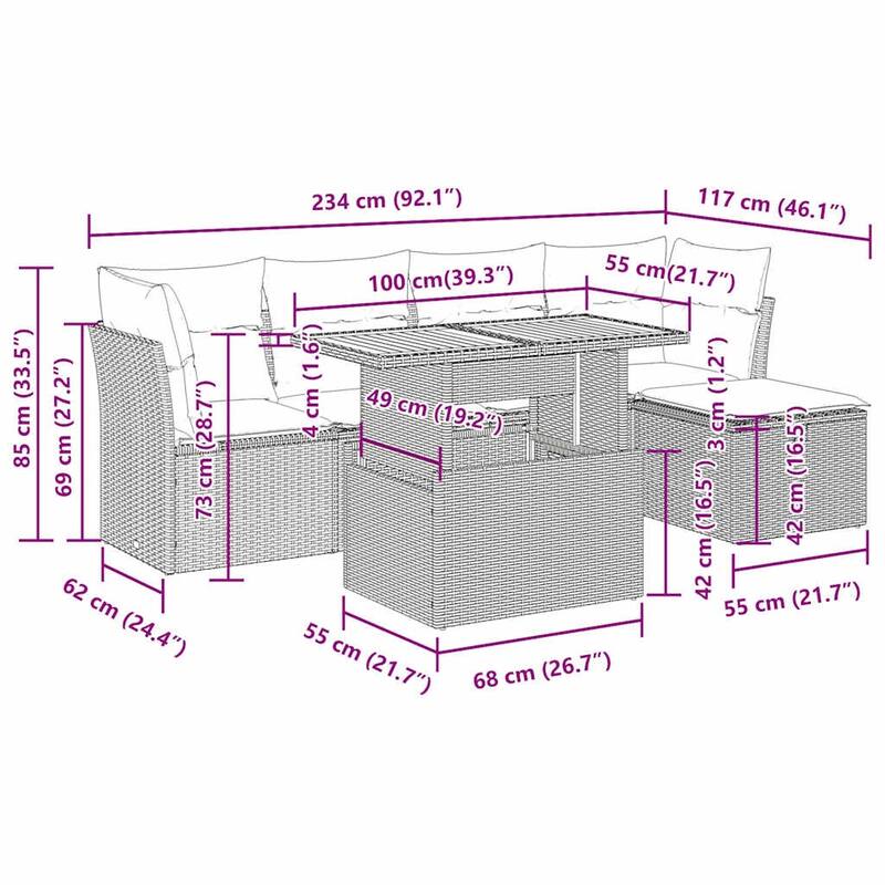 vidaXL Patio Sofa Set with Cushions Outdoor Furniture 6 Piece Poly Rattan
