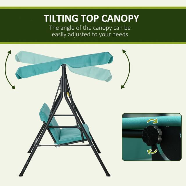 Outsunny 3-Person Porch Lawn Swing with Canopy, Outdoor Yard Glider Swing Chair with Stand