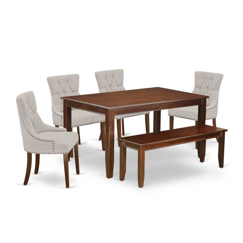 Retro Dining Set - 6Pc Table, 4 Chairs & Bench - Mahogany Finish Dinette Set - 60