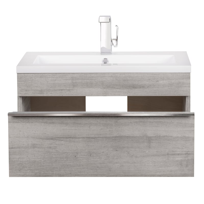 Trough Collection 30" Wall Mount Cultured Marble Top Bathroom Vanity with Sink and Drawers