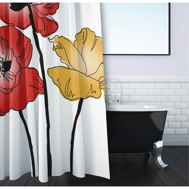 71 x 74-inch Poppies Floral Print Shower Curtain