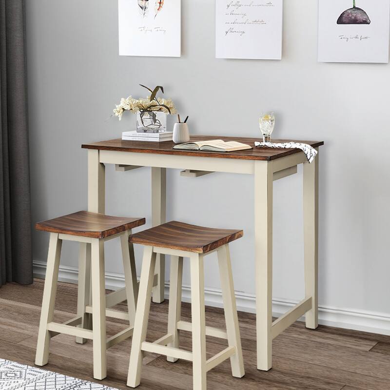 Gymax 3-Piece Bar Table Set Counter Pub Table& 2 Saddle Bar Stools w/