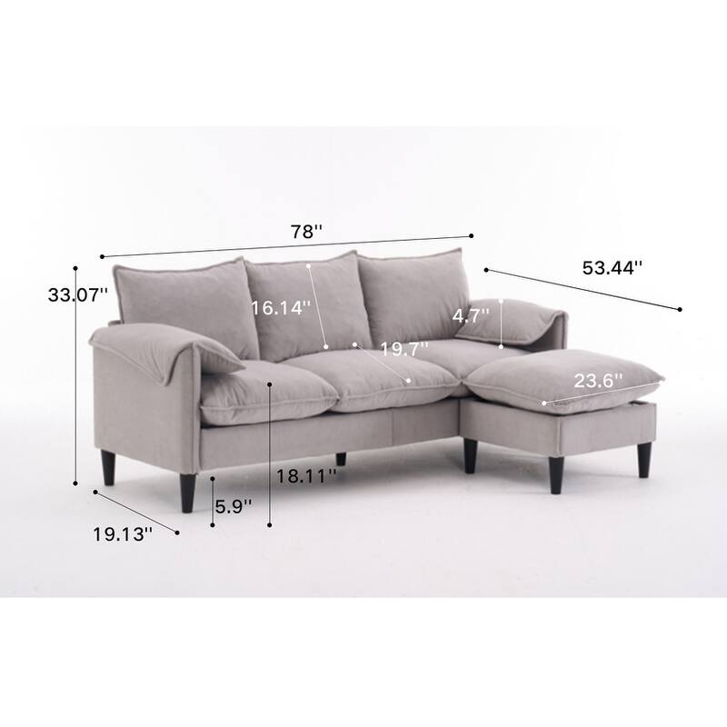 78.74" 3-Seater L-Shaped Convertible Sofa with Footstools & Storage