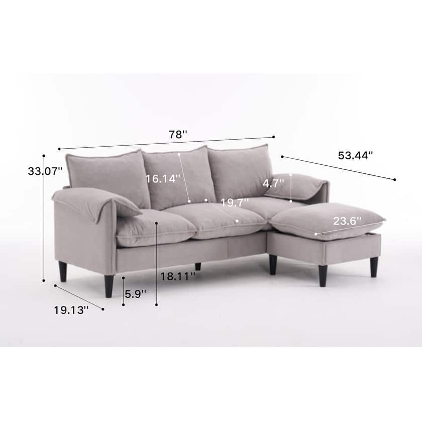 L-Shaped Modular Sectional Sofa with Storage Ottoman, Convertible Sofa with Waterfall Armrests, Comfy 3-Seater Cloud Sofa