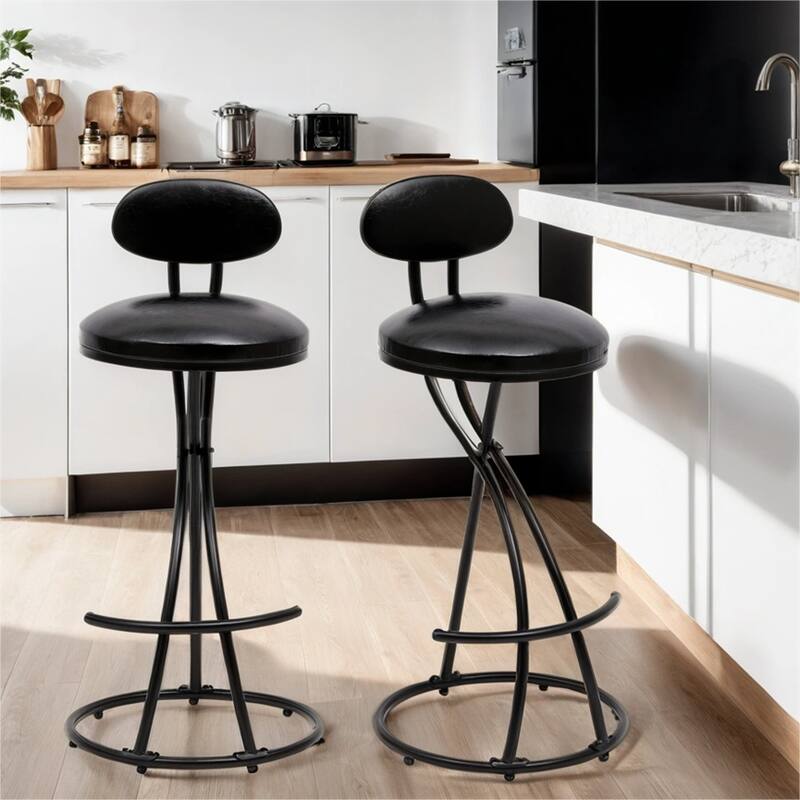 Armless Bar Stools Upholstered with Footrest and Back (Set of 2)