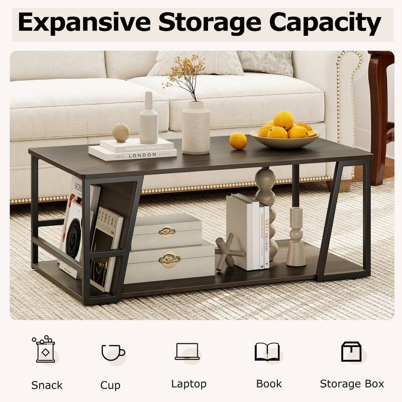 Gymax 40'' Coffee Table & 2-Tier Modern Farmhouse Center Table