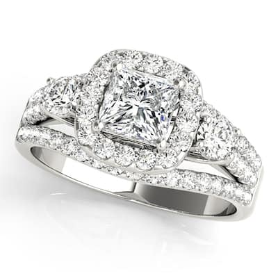 Auriya 14k White Gold Lab Grown Princess Diamond Halo Engagement Ring 0.50 to 5.00 ct. tw. (F-G VS)