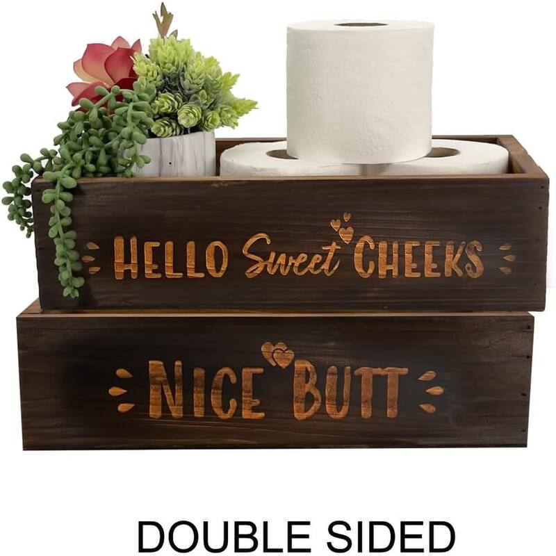 Hello Sweet Cheeks Wood Toilet Paper Holder, Farmhouse