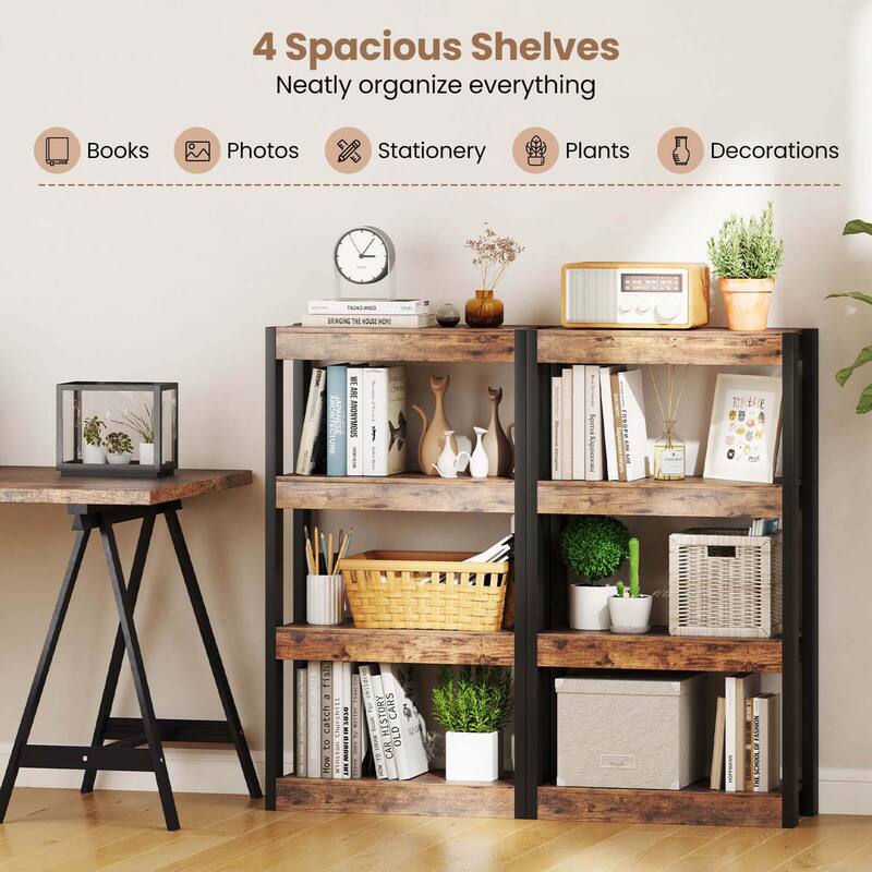 Costway 1 PCS 4 Tier Bookshelf Wooden Bookcase with Dual Anti-Tipping - See Details