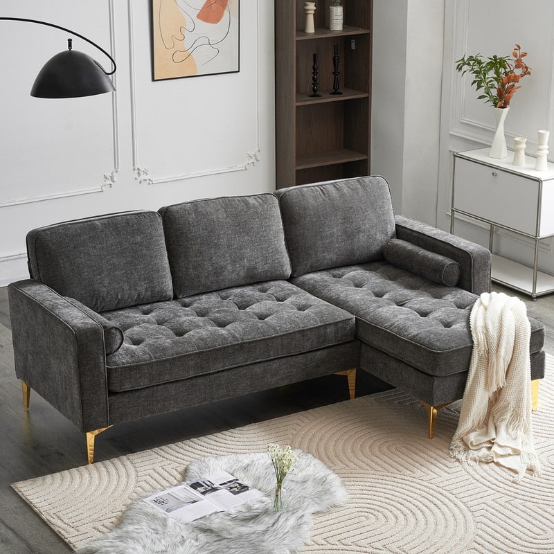 3-Seater Golden Tripod Legs Indoor Modular Sofa - Grey Chenille