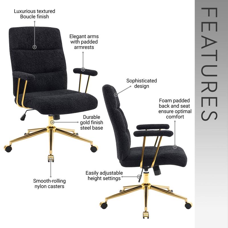 Textured Boucle Fabric Office Chair, Modern Height Adjustable Desk Chair with Padded Arms