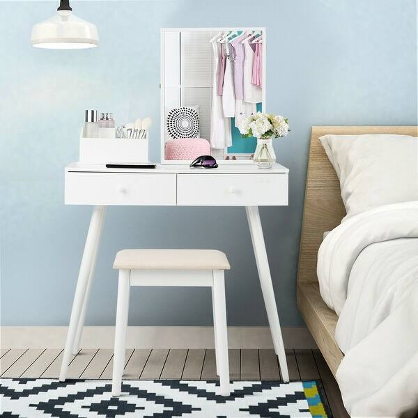 Shop Costway Vanity Table Dressing Table Lockable Jewelry Armoire