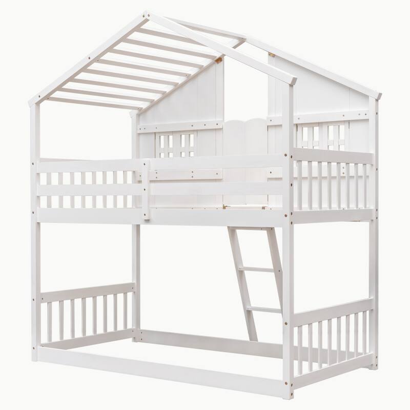 Twin over Twin House Bunk Bed with Roof