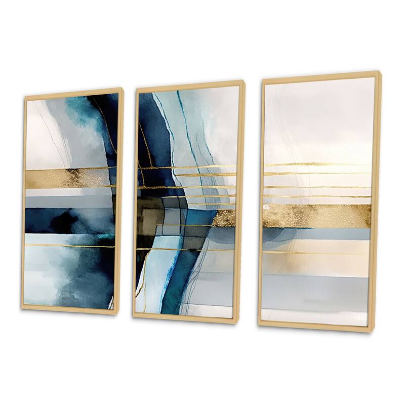 Designart "Abstract Transitional Modern Shapes V" Modern Shapes Transitional Framed Canvas Art Print - 3 Panels