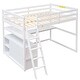 preview thumbnail 10 of 32, Wood Loft Bed Sturdy Frame with Desk and Shelves,2 Drawers,Full Size