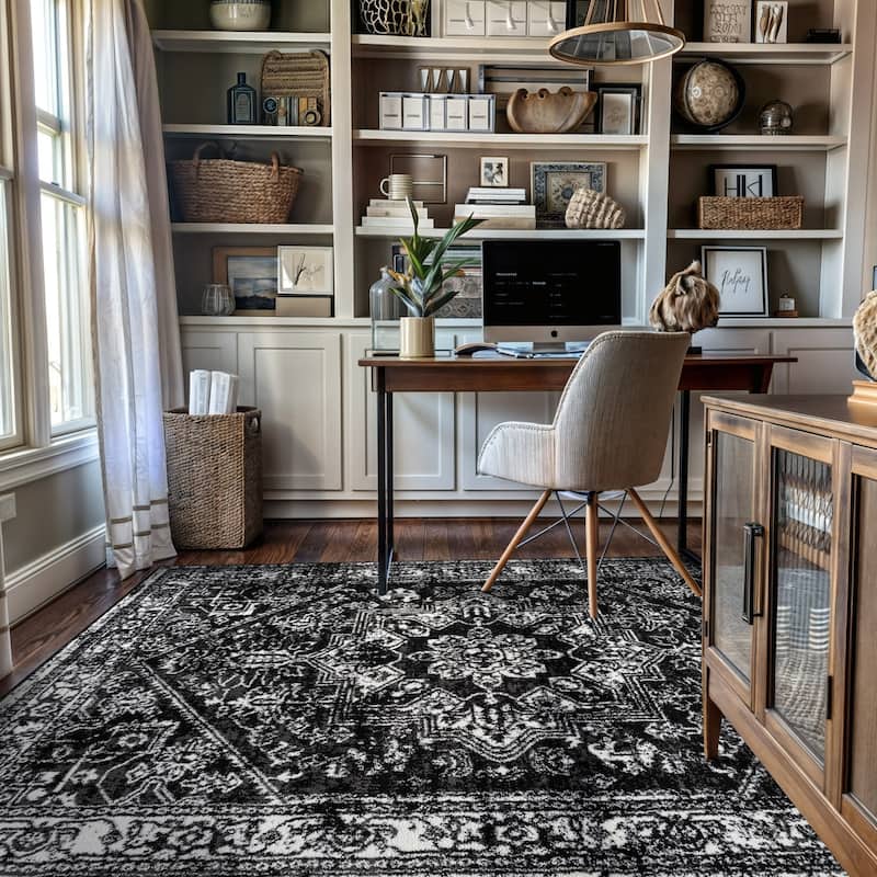 Black Ivory Vintage Medallion Stylish and Durable Area Rug