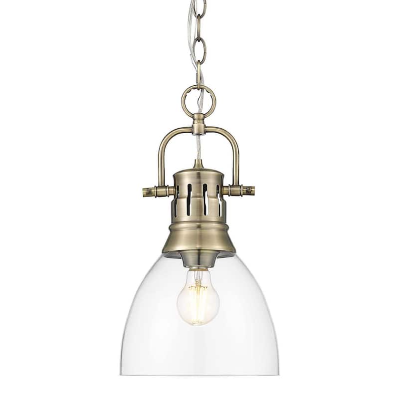 Golden Lighting 3602-S AB Duncan 9" Wide Mini Pendant - Aged Brass / Clear