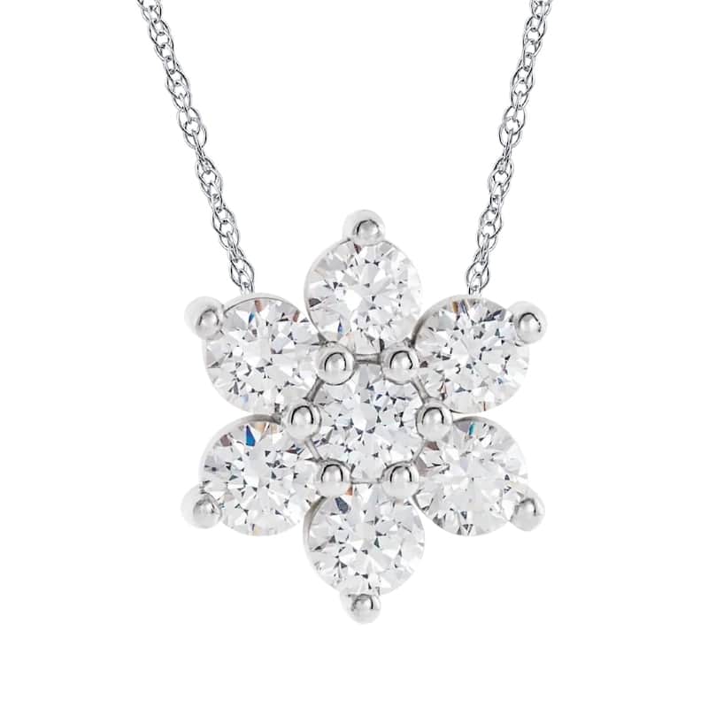 1/2Ct 7-Stone Diamond Pendant White Gold 18" Necklace