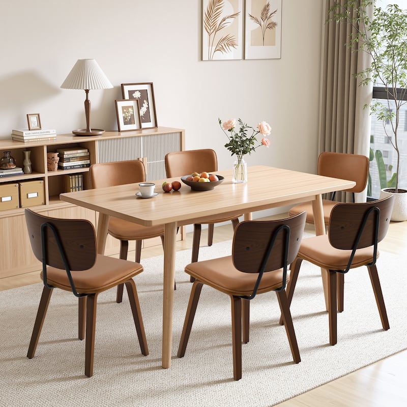 Faux Leather Upholstered Dining Chairs Set of 2/4 with Wood Legs - 32.3"H x 18.5"W x 21.8"D