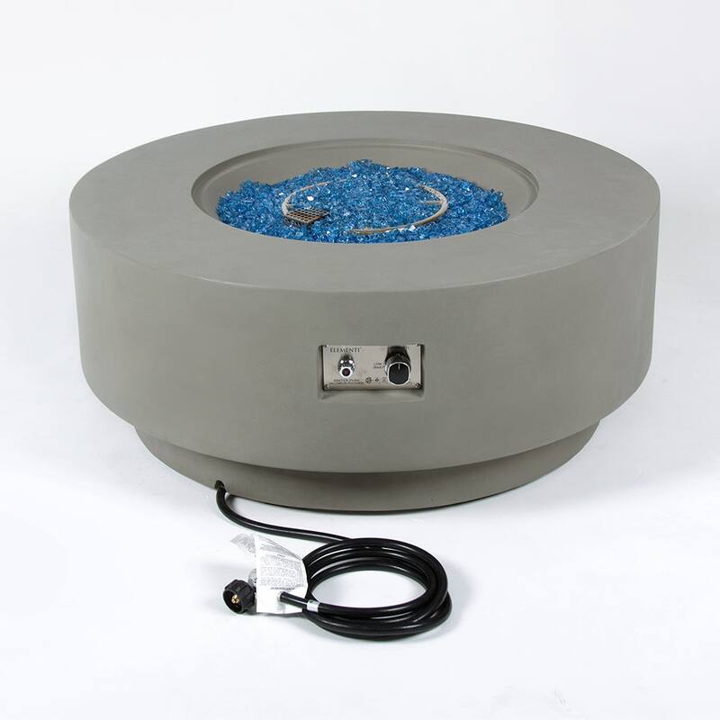 Elementi Plus Colosseo Outdoor Fire Pit Table Concrete Round 60000 BTU - 40.9 x 40.9 inches with Lid, Fire Glass, and Cover