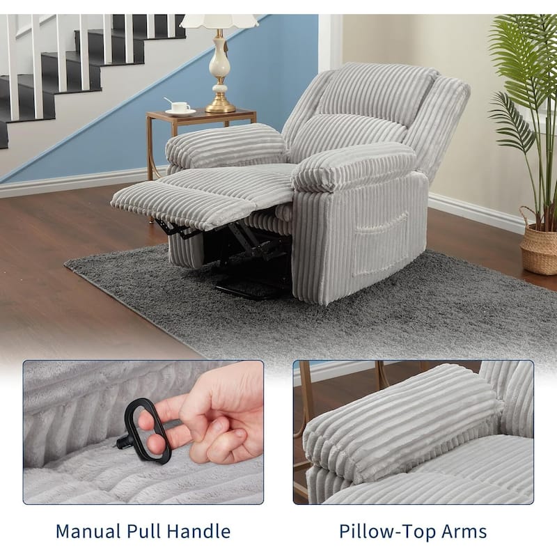Corduroy Manual Recliner Sofa for Living Room, Bedroom, Home Theater