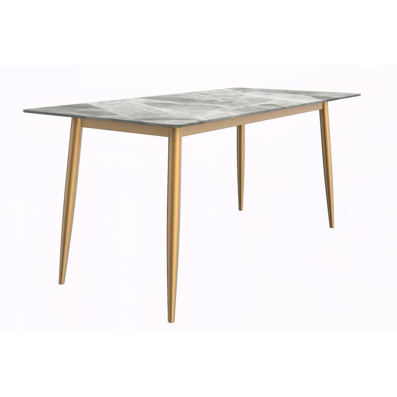 Zayle Dining Table with a 71" Rectangular Top and Gold Steel Base - 71" Wide - Light Grey