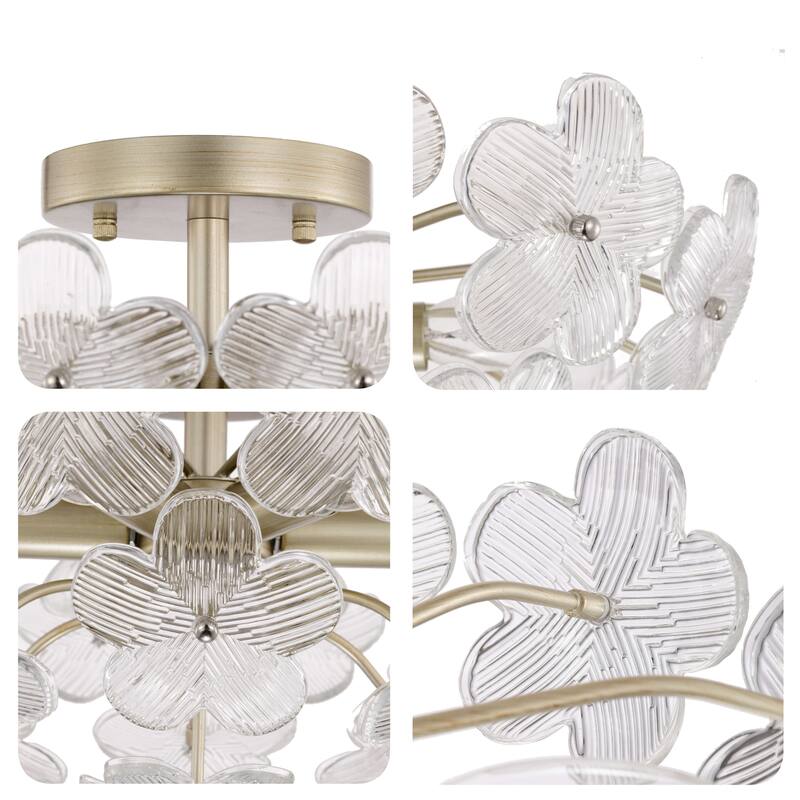 Rosa Modern 6-Light 17.7" Glam Clear Glass Flower Crystal Flush Mount