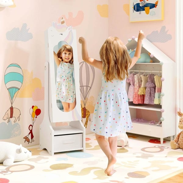 princess dress up vanity Garvee Kids Vanity Table LED Mirror 35.4 Inch MDF CPSIA Gift Bedroom Playroom