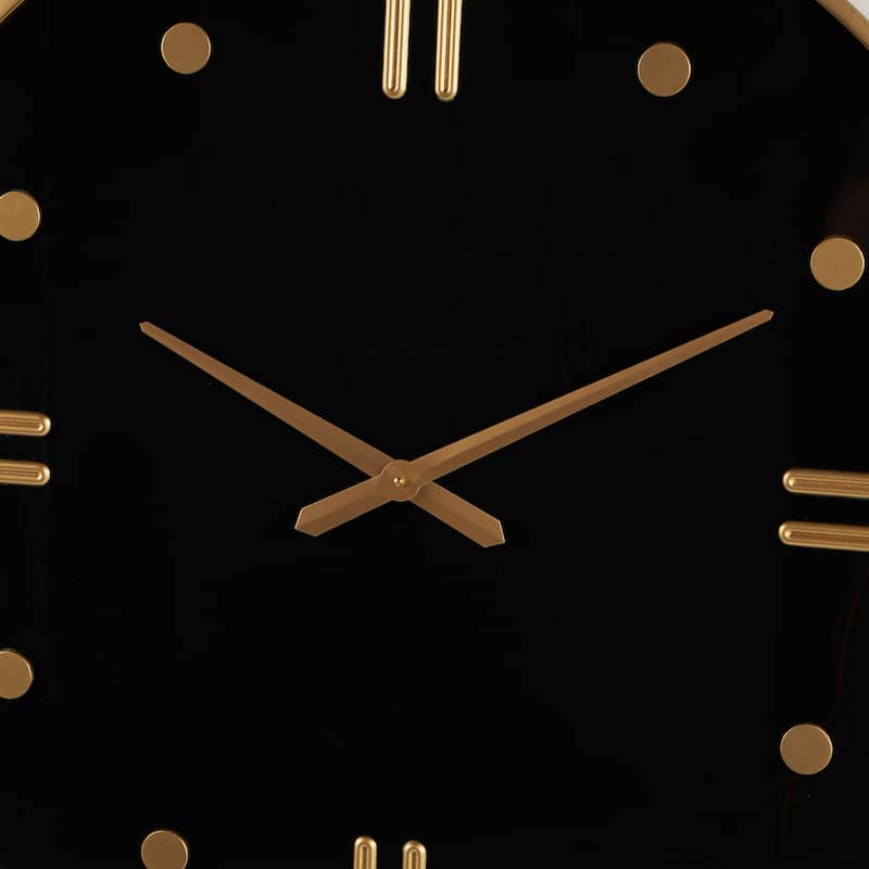 Plastic Decorative Wall Clock with Gold Hands and Numbers - Black - Roche River Decor - 1"W x 32"L x 32"H