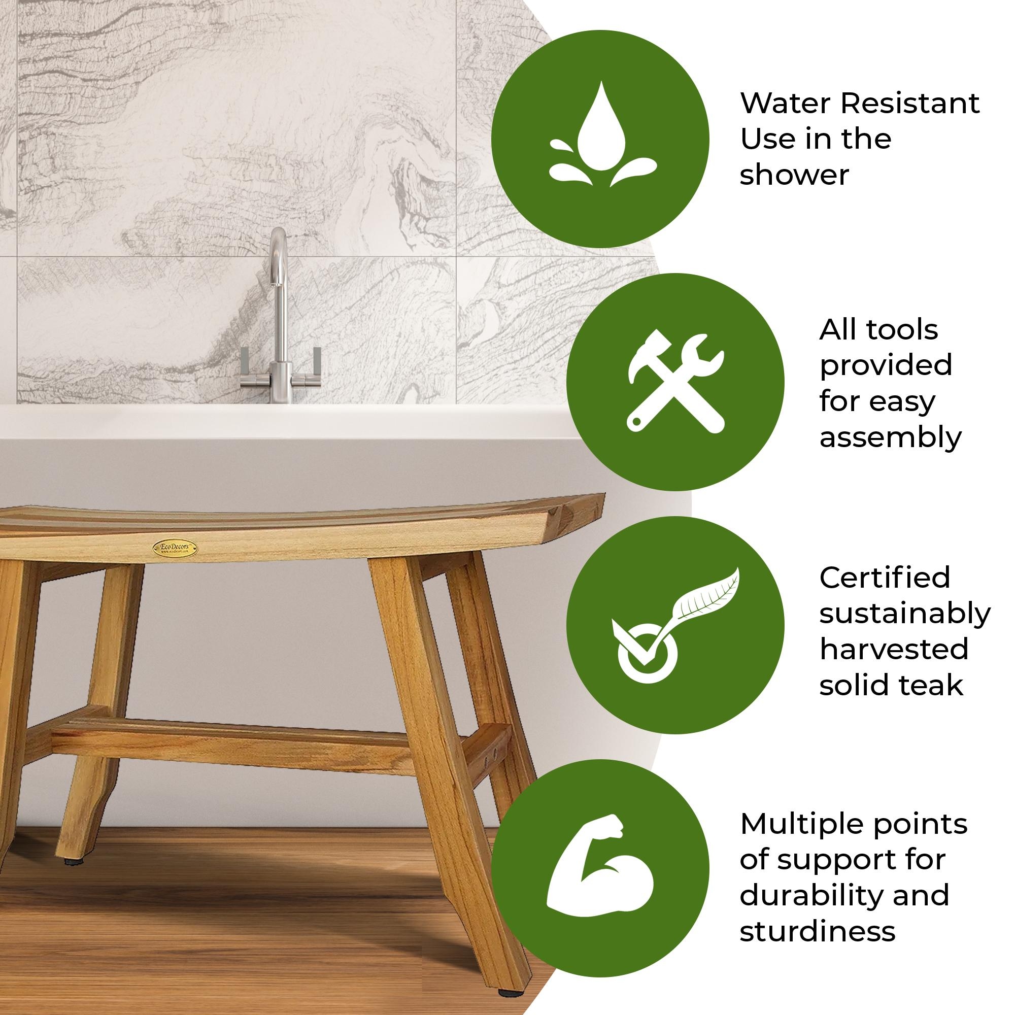 EcoDecors Satori 28 Inch Teak Shower Bench Wooden Bench Teak Shower Stool Bathroom Bench Shower Seats for Adults Bed Bath Beyond 28301065