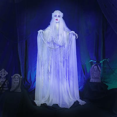 Haunted Hill Farm Life-Size Animatronic Ghost Bride with Lights and Sound, Indoor or Covered Outdoor Halloween Decoration