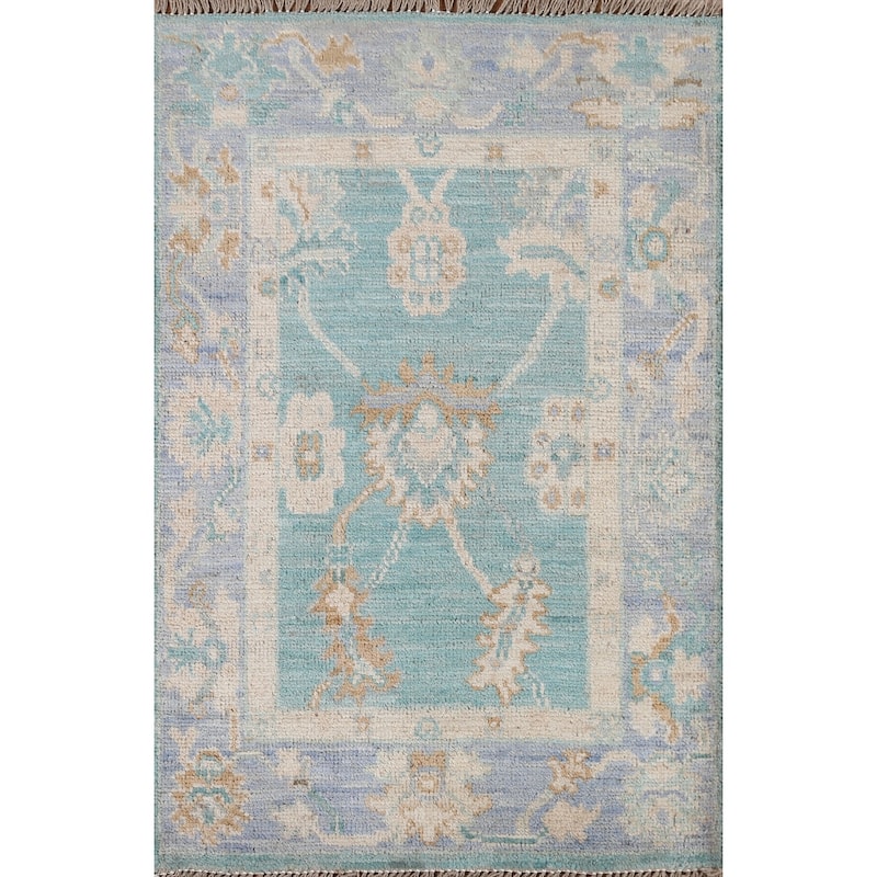 Hand Knotted Oriental 100% Wool Carpet Transitional Floral Navy Blue & Blues Oushak Area Rug - 2' 11'' X 2' 0''