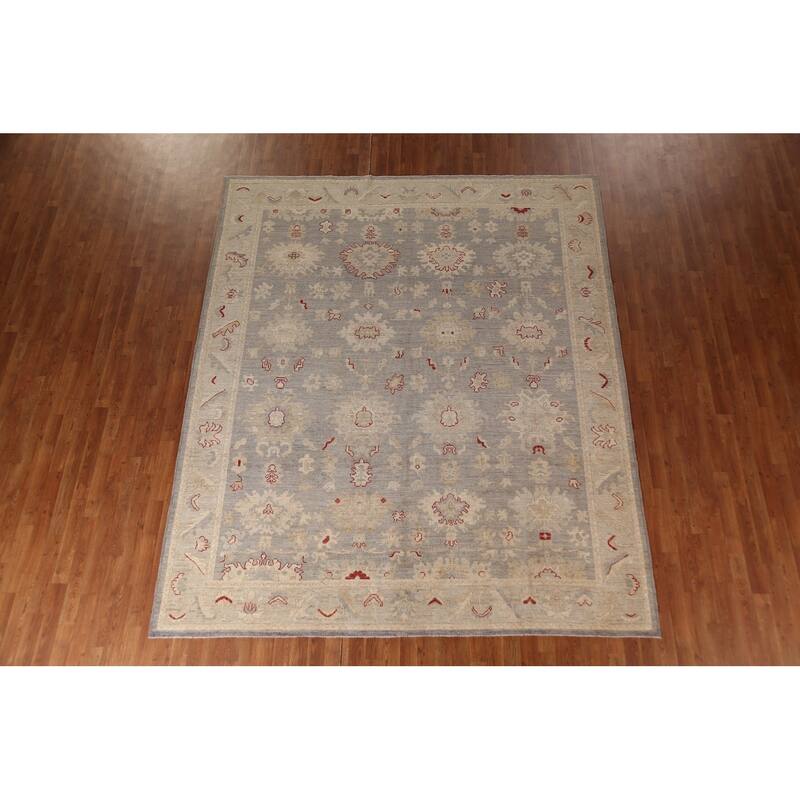 Vegetable Dye Oushak Turkish Area Rug Handmade Grey Wool Carpet - 8'4"x 9'11"