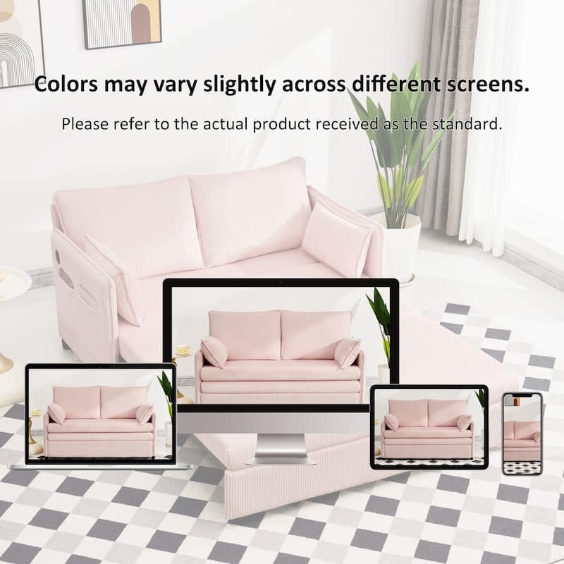Roomfitters 55" Modern Corduroy Sofa Bed with Pull-out Sleeper Design, Modular Daybed with Storage Pocket & Pillows