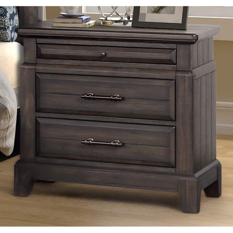 2 Drawer Nightstand with Elm Veneers and Pull Out Tray - Mahogany