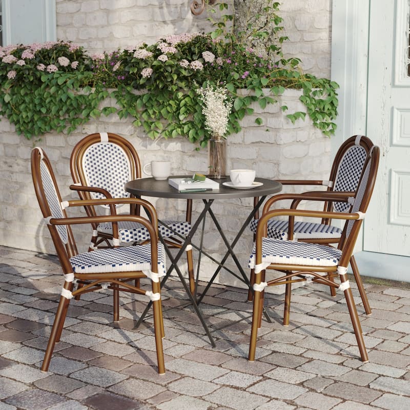 4 Pack All-Weather Commercial Paris Chairs with Arms and metal Frames