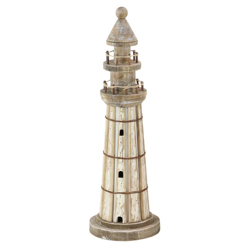 Brown Wood Light House Decorative Sculpture (Set of 2)