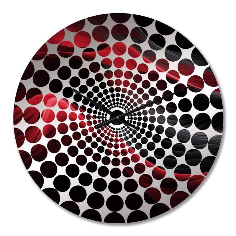 Designart "Red Black Contemplative Abstraction VIII" Abstract Modern Waves Clocks Modern Wall Clocks For Hallway Décor