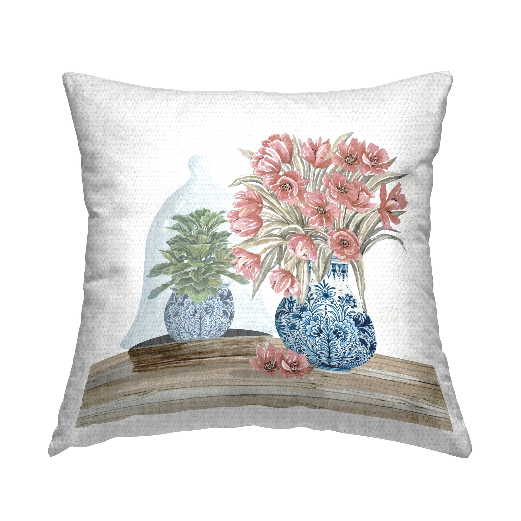 Stupell Pink Bouquet Ornate Pattern Vase Printed Outdoor Throw Pillow Design by Cindy Jacobs