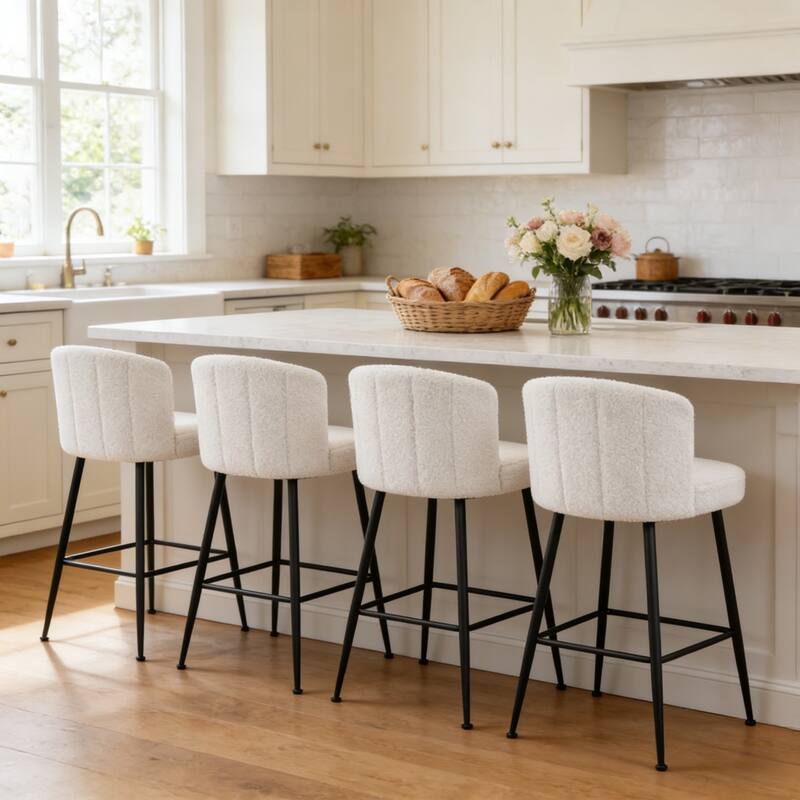 25.2" Upholstered Counter Height Barstools with Back, Modern Chairs Set for Kitchen Island